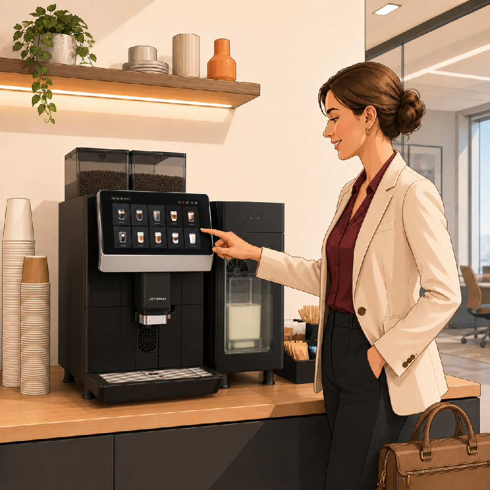 Jetinno JL32A bean-to-cup vending coffee machine in a modern Malta office